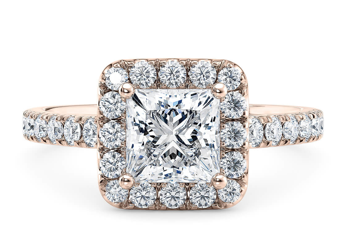 Medici Halo Rose Gold 18k Princess Engagement Ring