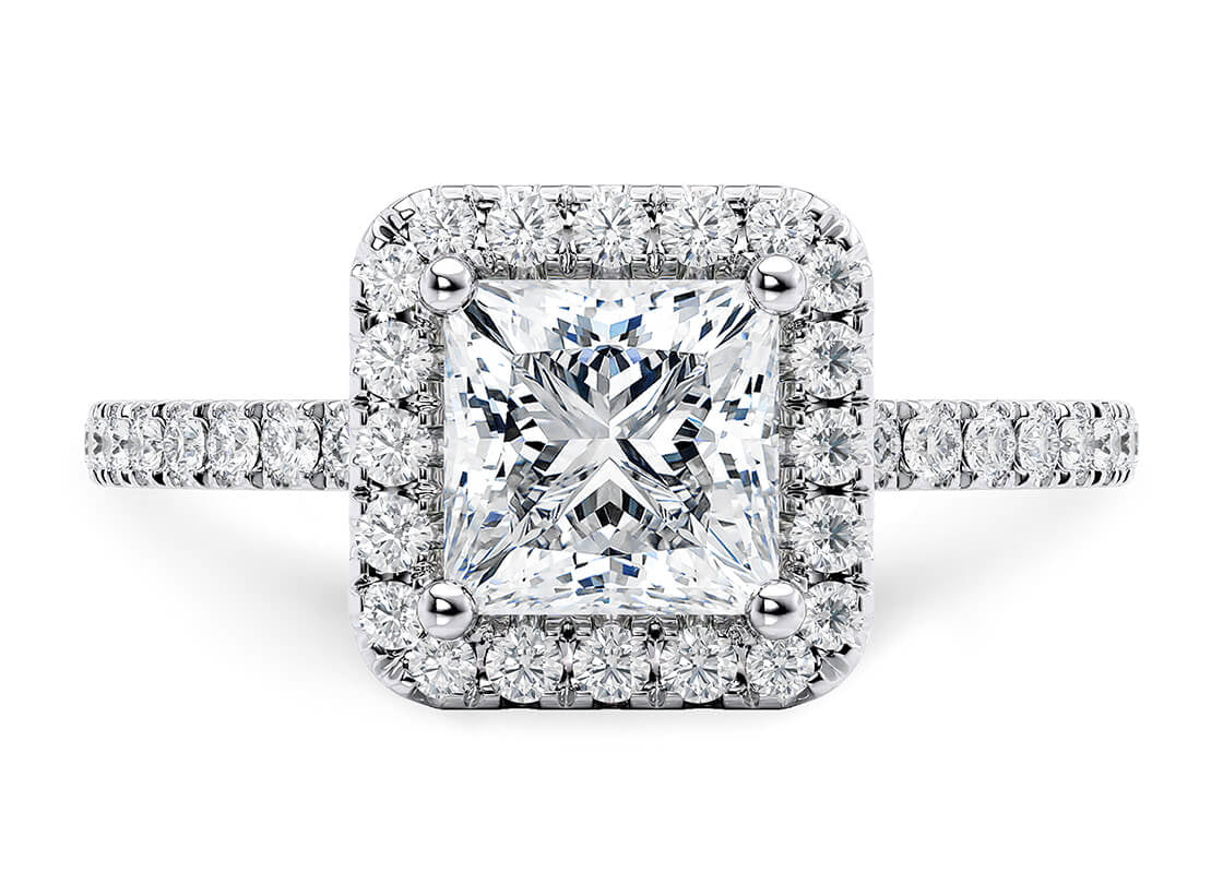 Isabella Halo Platinum Princess Engagement Ring