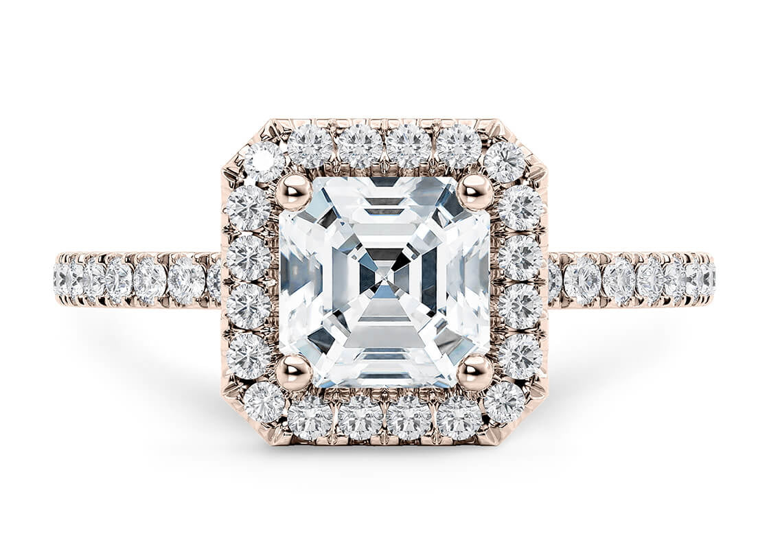 Isabella Halo Rose Gold 18k Asscher Engagement Ring