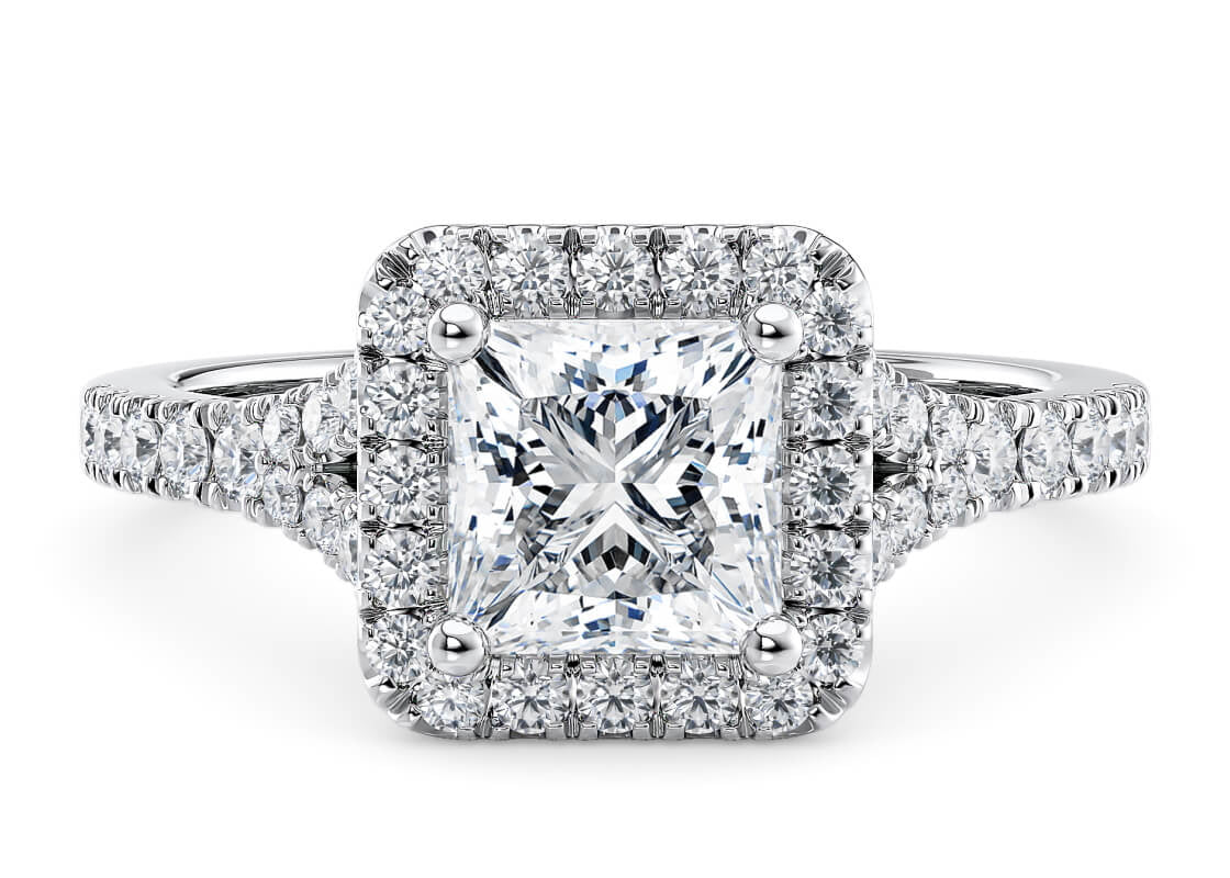 Battersea Halo Platinum Princess Engagement Ring