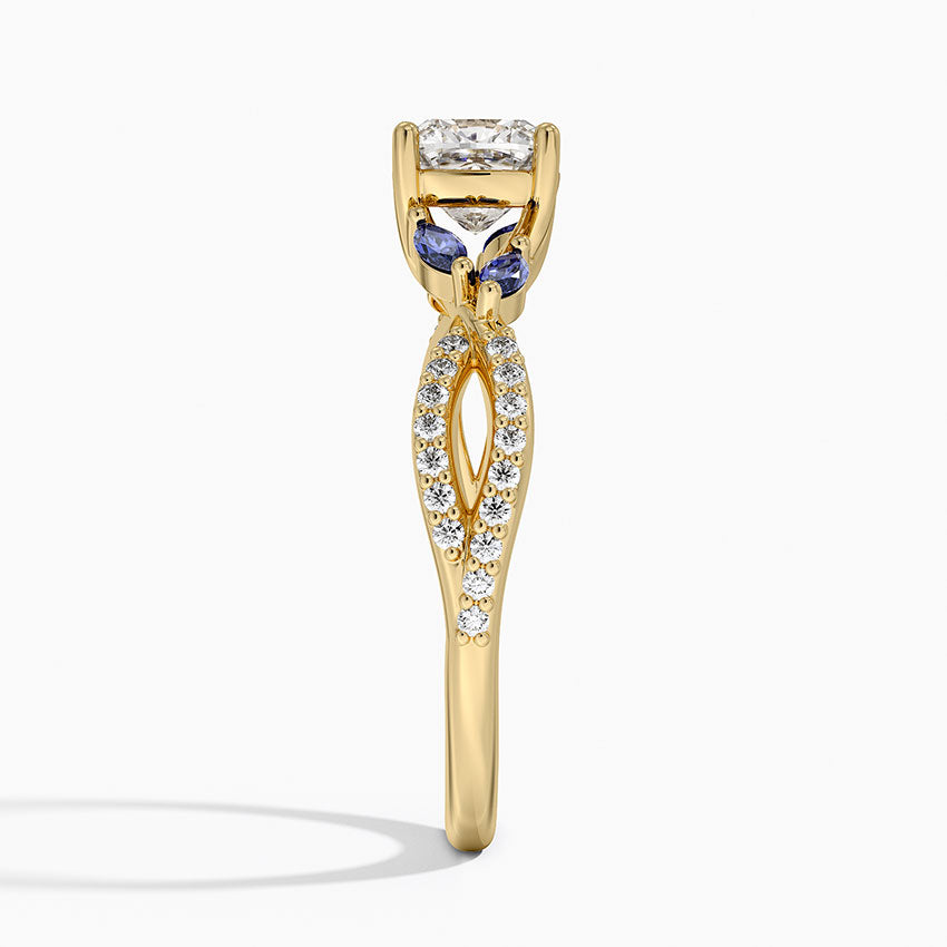 Luxe Willow Sapphire and Diamond Ring (1/8 ct. tw.) Yellow Gold 18k Cushion Engagement Ring