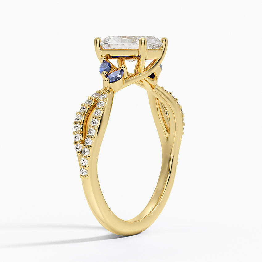 Luxe Willow Sapphire and Diamond Ring (1/8 ct. tw.) Yellow Gold 18k Radiant Engagement Ring