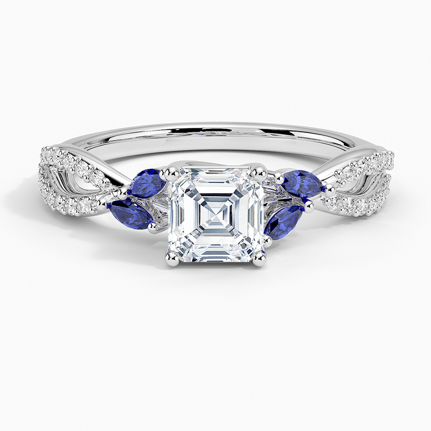 Luxe Willow Sapphire and Diamond Ring (1/8 ct. tw.) Platinum Asscher Engagement Ring