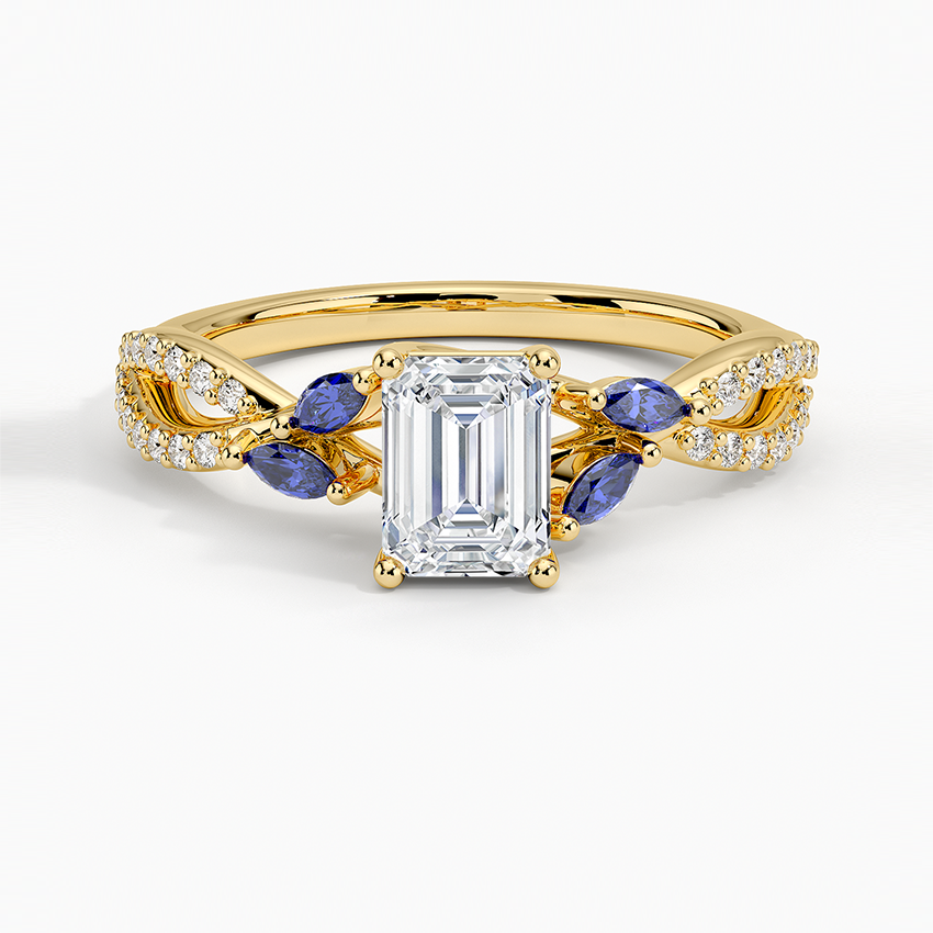 Luxe Willow Sapphire and Diamond Ring (1/8 ct. tw.) Yellow Gold 18k Emerald Engagement Ring