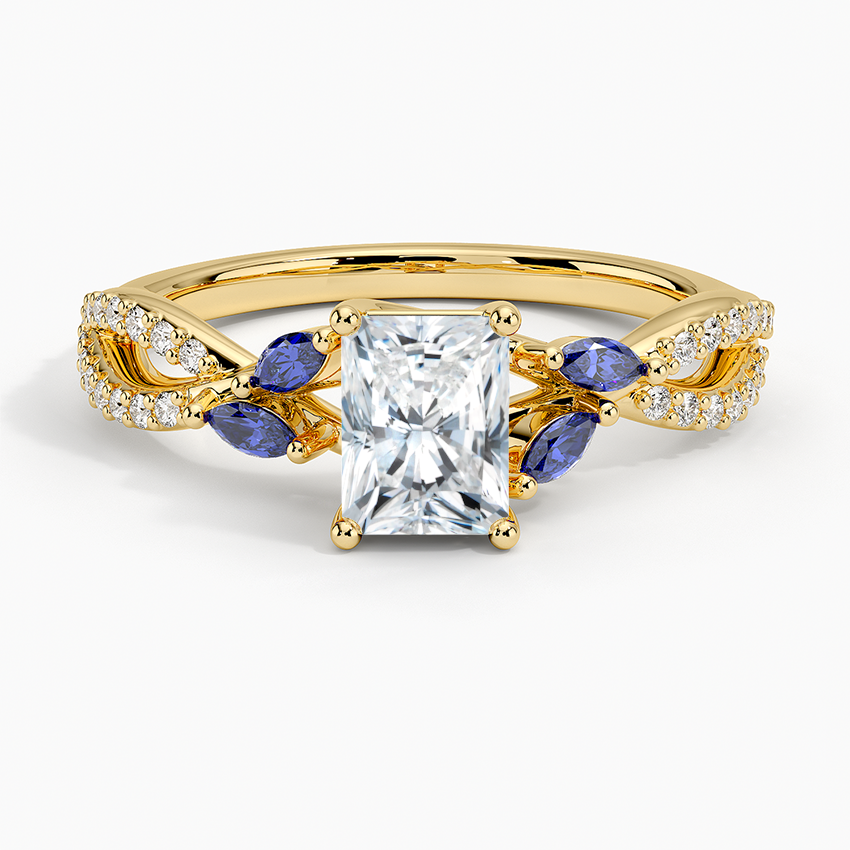 Luxe Willow Sapphire and Diamond Ring (1/8 ct. tw.) Yellow Gold 18k Radiant Engagement Ring