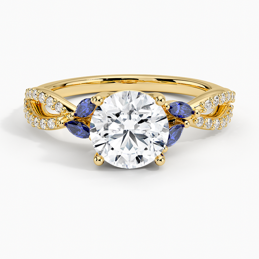 Luxe Willow Sapphire and Diamond Ring (1/8 ct. tw.) Yellow Gold 18k Round Engagement Ring