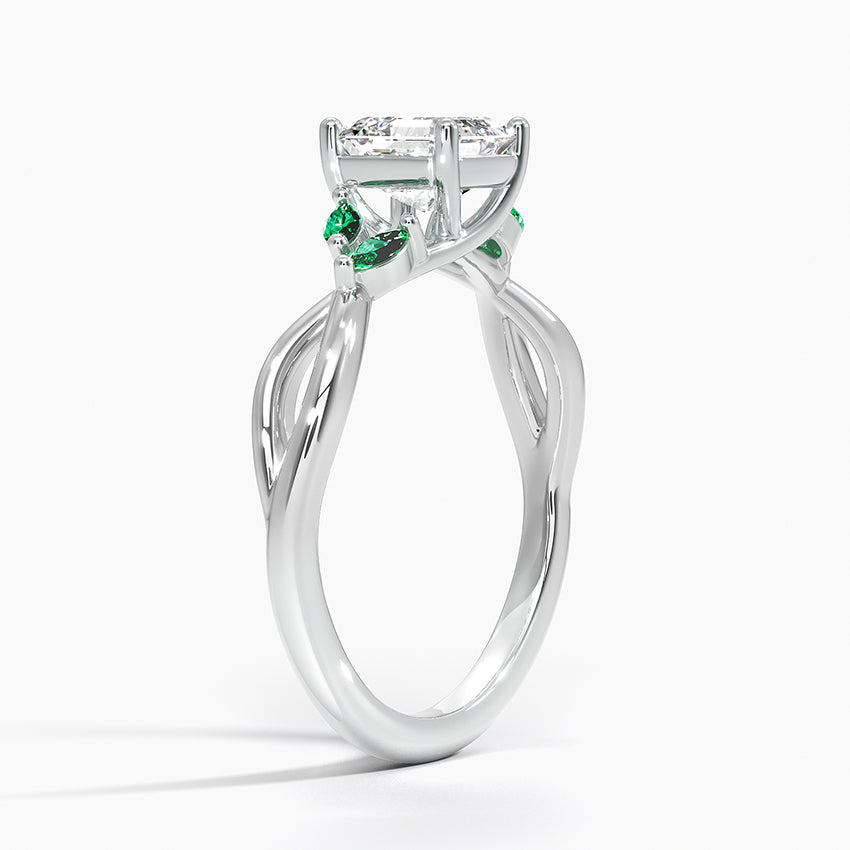 Willow Ring With Lab Emerald Accents Platinum Asscher Engagement Ring