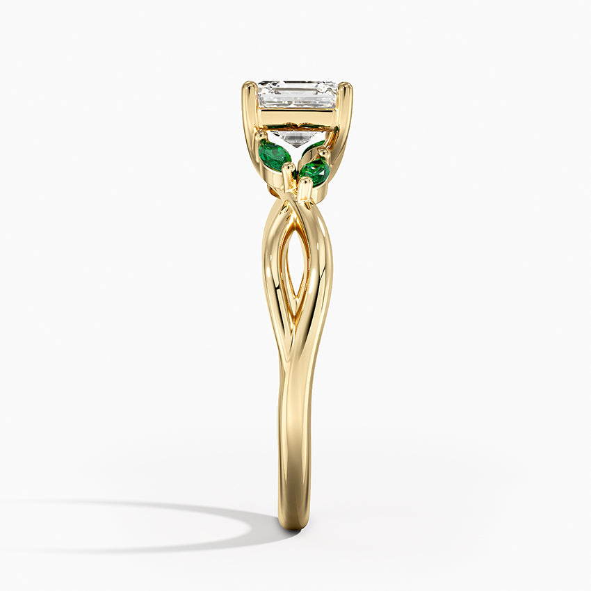 Willow Ring With Lab Emerald Accents Yellow Gold 18k Asscher Engagement Ring