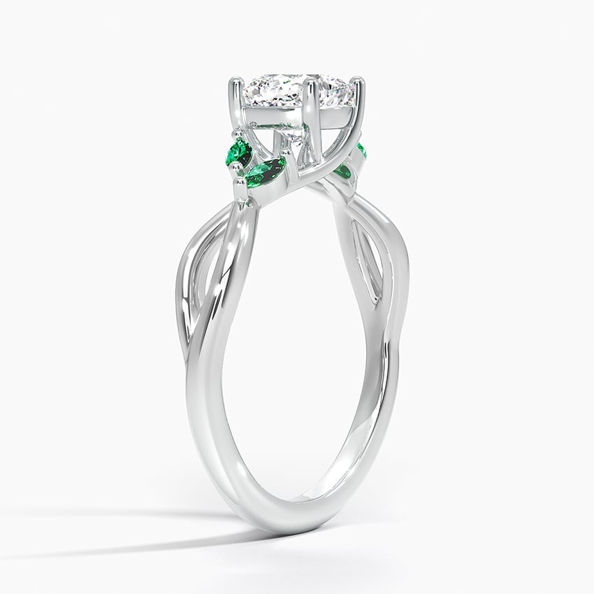 Willow Ring With Lab Emerald Accents Platinum Cushion Engagement Ring