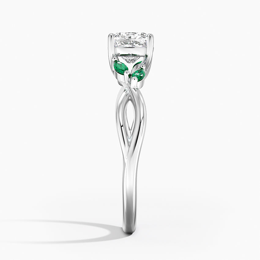 Willow Ring With Lab Emerald Accents Platinum Cushion Engagement Ring