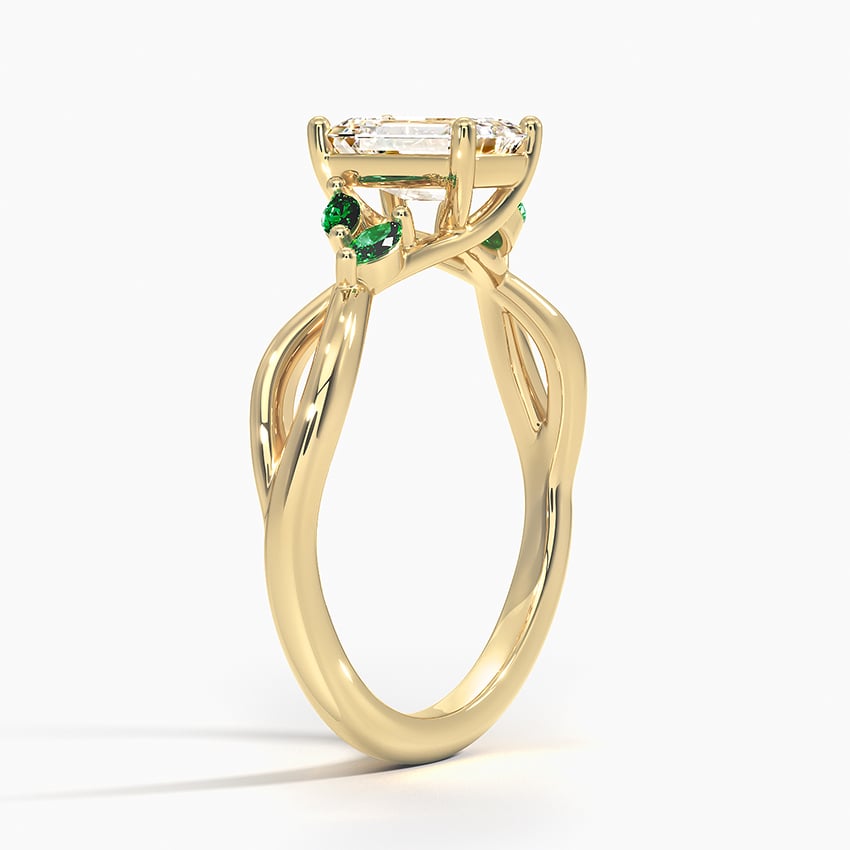 Willow Ring With Lab Emerald Accents Yellow Gold 18k Emerald Engagement Ring