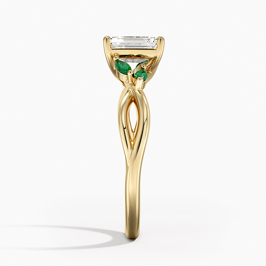 Willow Ring With Lab Emerald Accents Yellow Gold 18k Emerald Engagement Ring