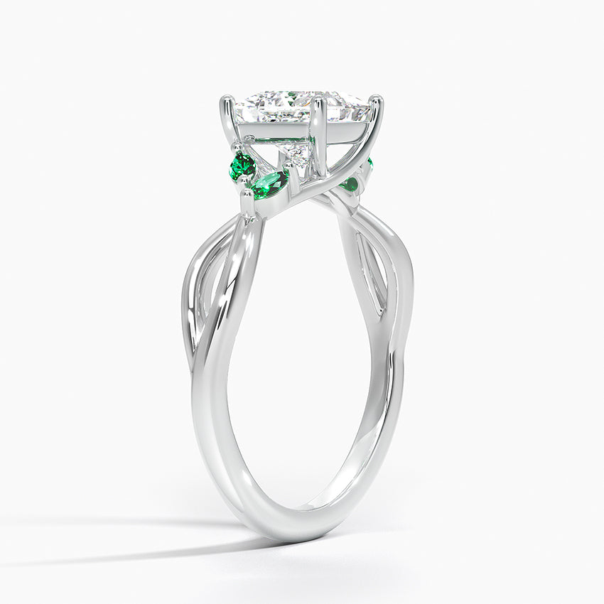 Willow Ring With Lab Emerald Accents Platinum Princess Engagement Ring
