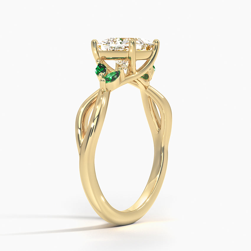 Willow Ring With Lab Emerald Accents Yellow Gold 18k Princess Engagement Ring