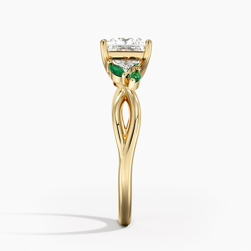 Willow Ring With Lab Emerald Accents Yellow Gold 18k Princess Engagement Ring