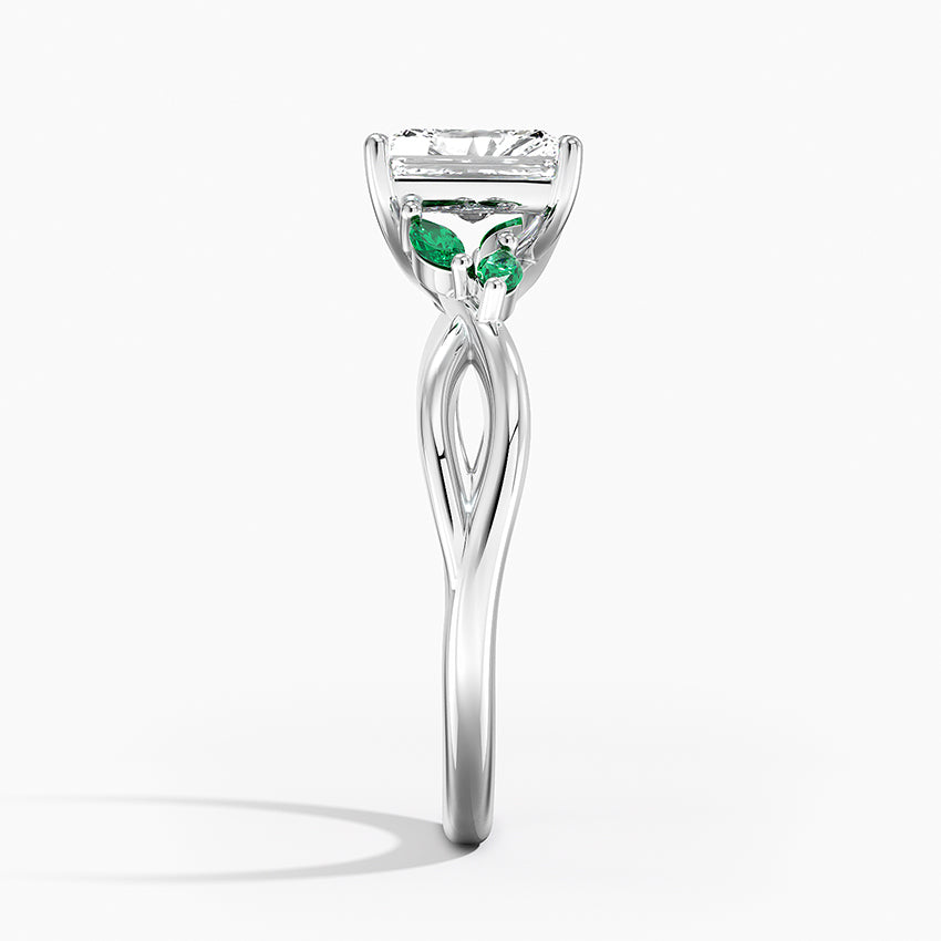 Willow Ring With Lab Emerald Accents Platinum Radiant Engagement Ring