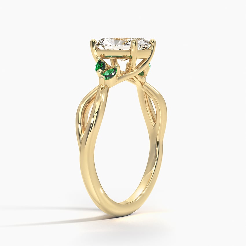 Willow Ring With Lab Emerald Accents Yellow Gold 18k Radiant Engagement Ring