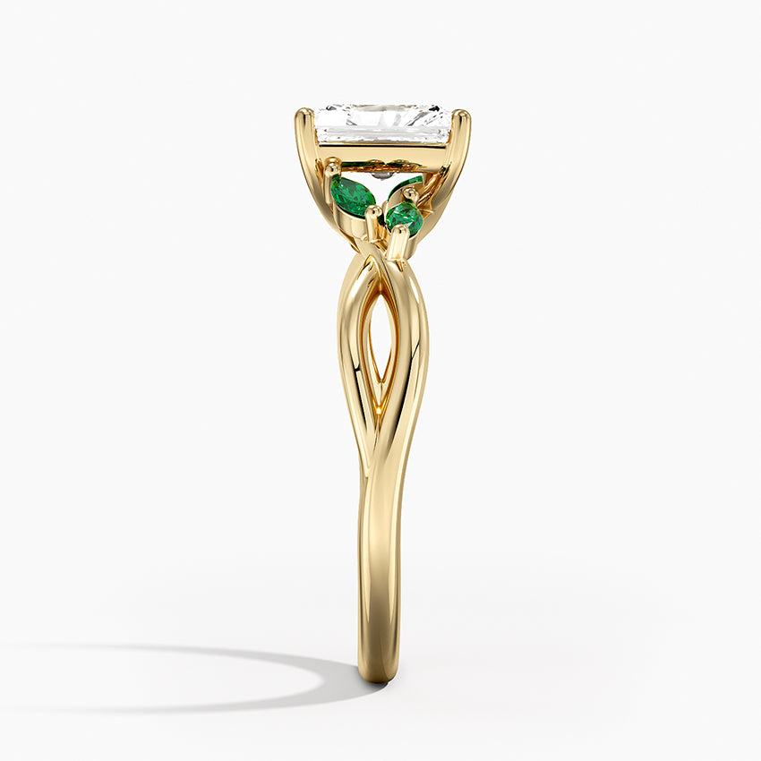 Willow Ring With Lab Emerald Accents Yellow Gold 18k Radiant Engagement Ring