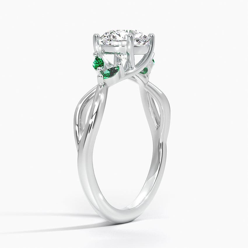 Willow Ring With Lab Emerald Accents Platinum Round Engagement Ring