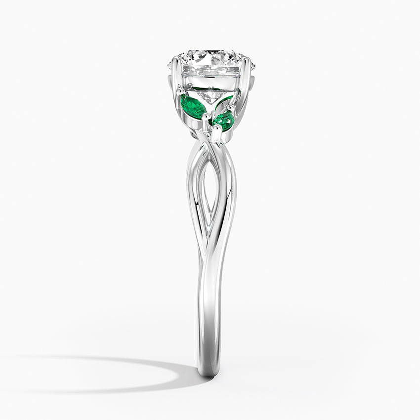 Willow Ring With Lab Emerald Accents Platinum Round Engagement Ring