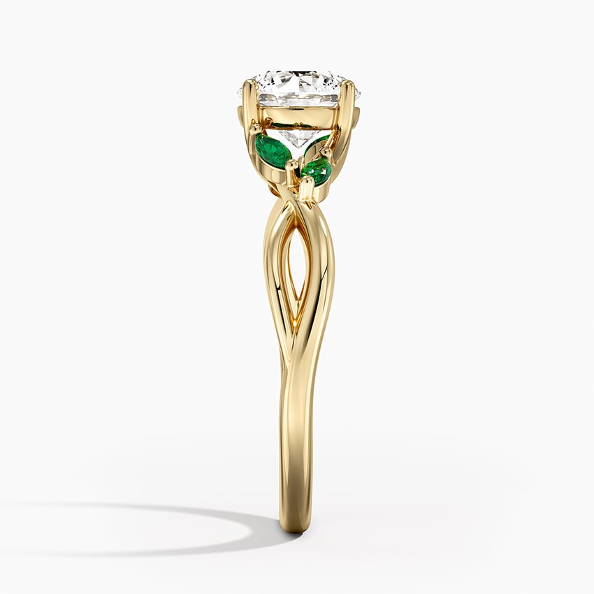 Willow Ring With Lab Emerald Accents Yellow Gold 18k Round Engagement Ring