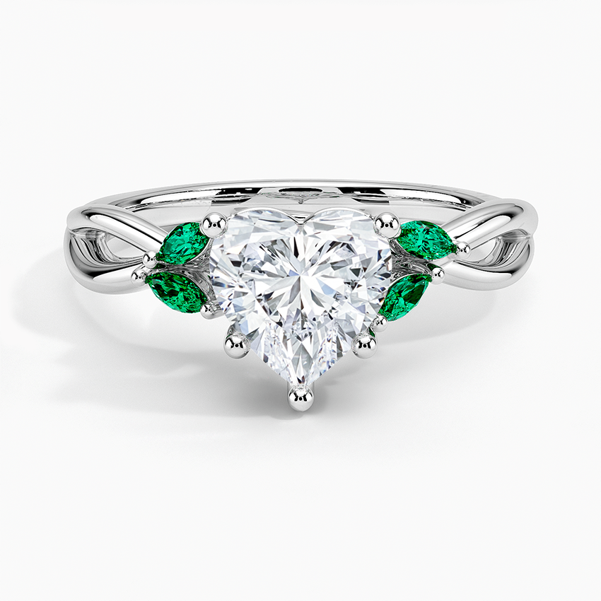 Willow Ring With Lab Emerald Accents Platinum Heart Engagement Ring