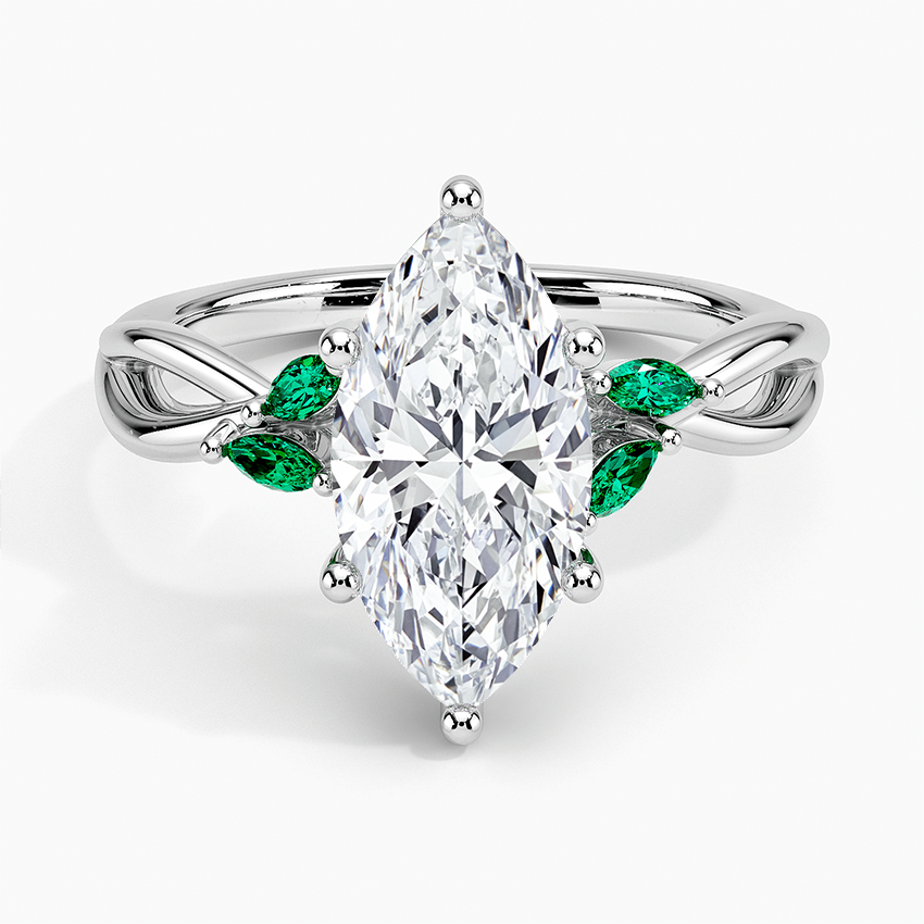 Willow Ring With Lab Emerald Accents Platinum Marquise Engagement Ring