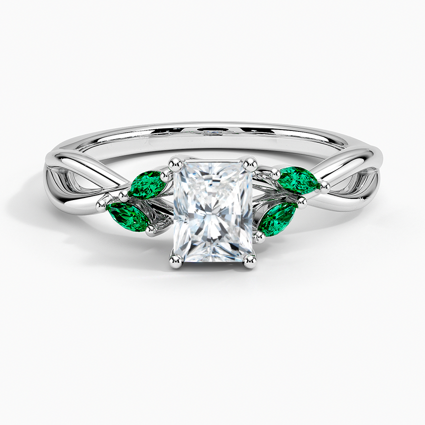 Willow Ring With Lab Emerald Accents Platinum Radiant Engagement Ring