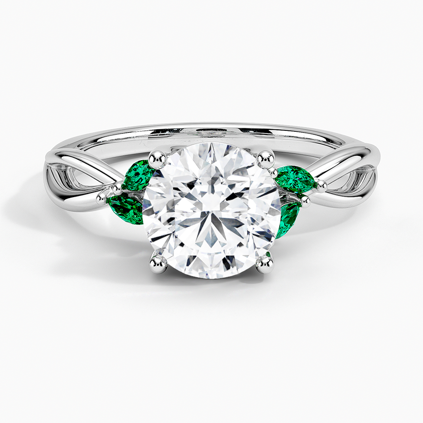 Willow Ring With Lab Emerald Accents Platinum Round Engagement Ring