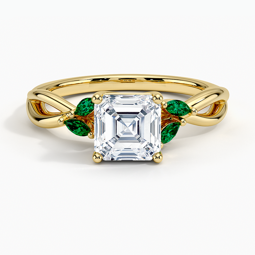 Willow Ring With Lab Emerald Accents Yellow Gold 18k Asscher Engagement Ring