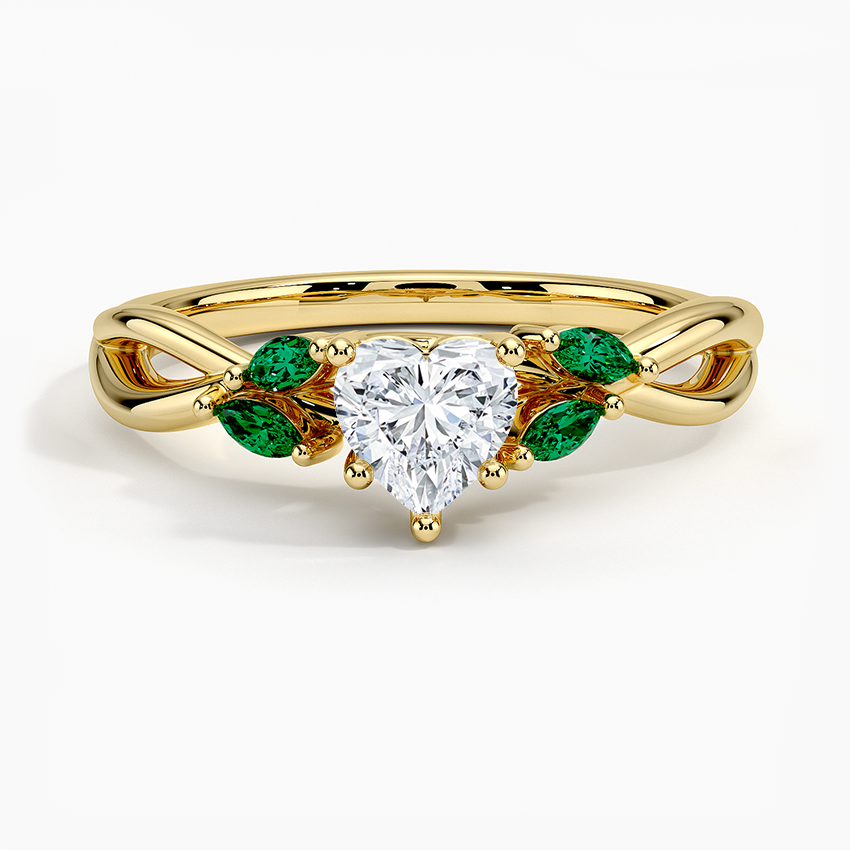 Willow Ring With Lab Emerald Accents Yellow Gold 18k Heart Engagement Ring