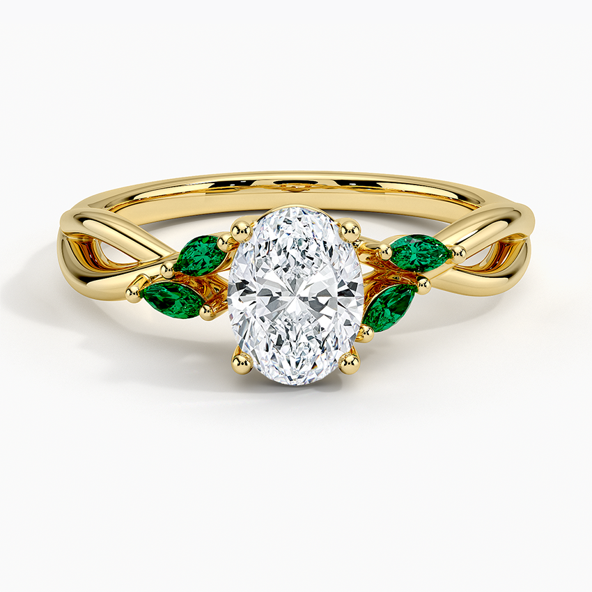 Willow Ring With Lab Emerald Accents Yellow Gold 18k Oval Engagement Ring