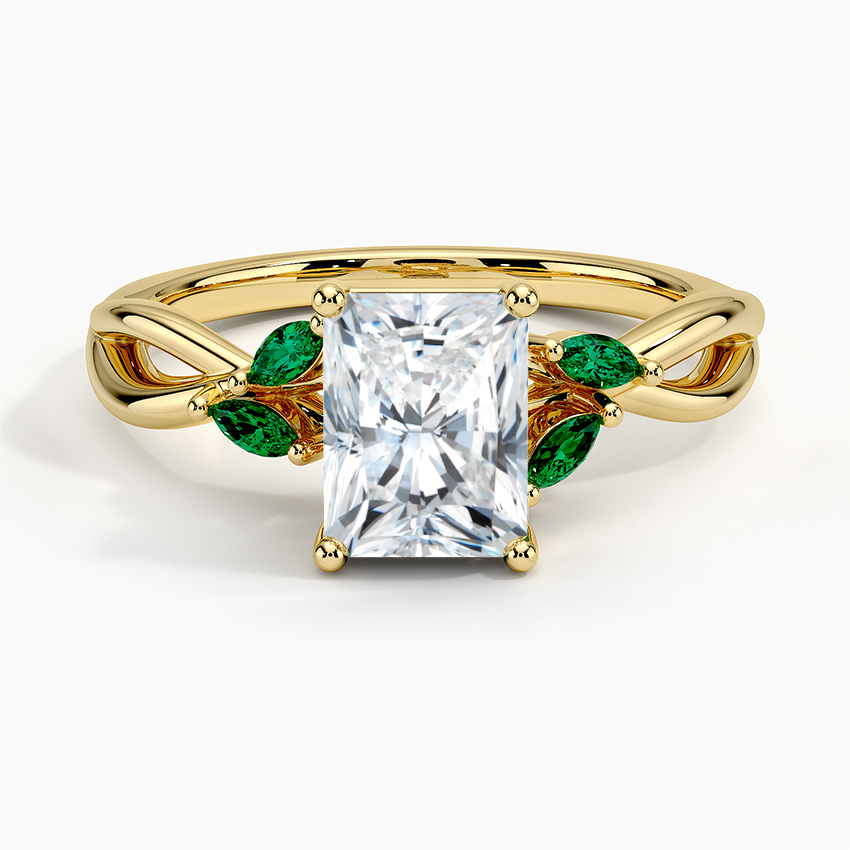 Willow Ring With Lab Emerald Accents Yellow Gold 18k Radiant Engagement Ring