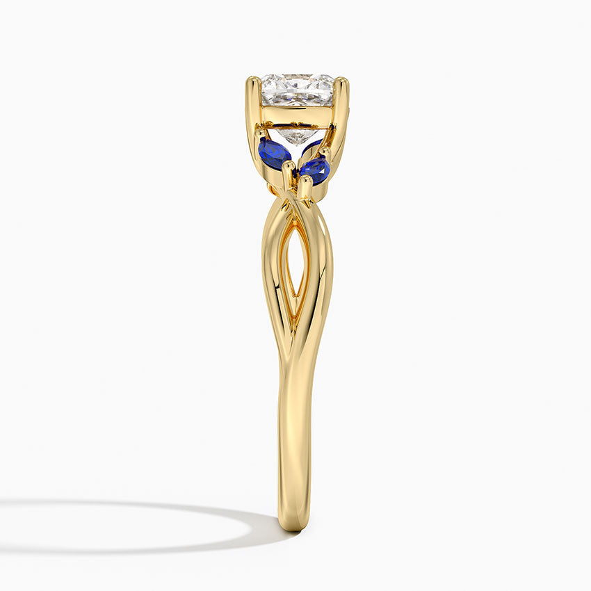 Willow Ring With Sapphire Accents Yellow Gold 18k Cushion Engagement Ring