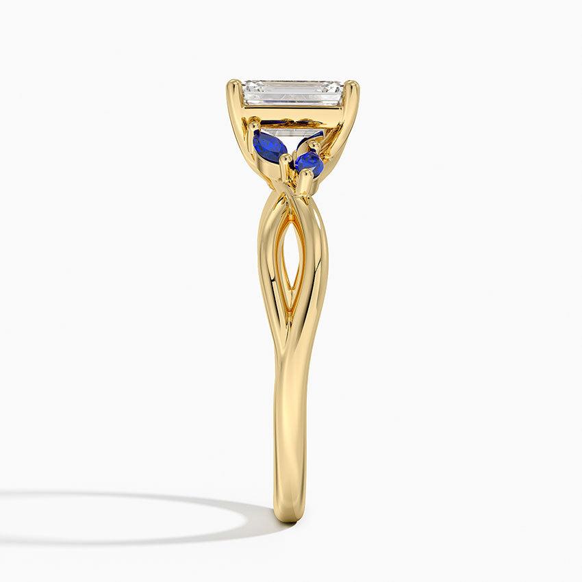 Willow Ring With Sapphire Accents Yellow Gold 18k Emerald Engagement Ring