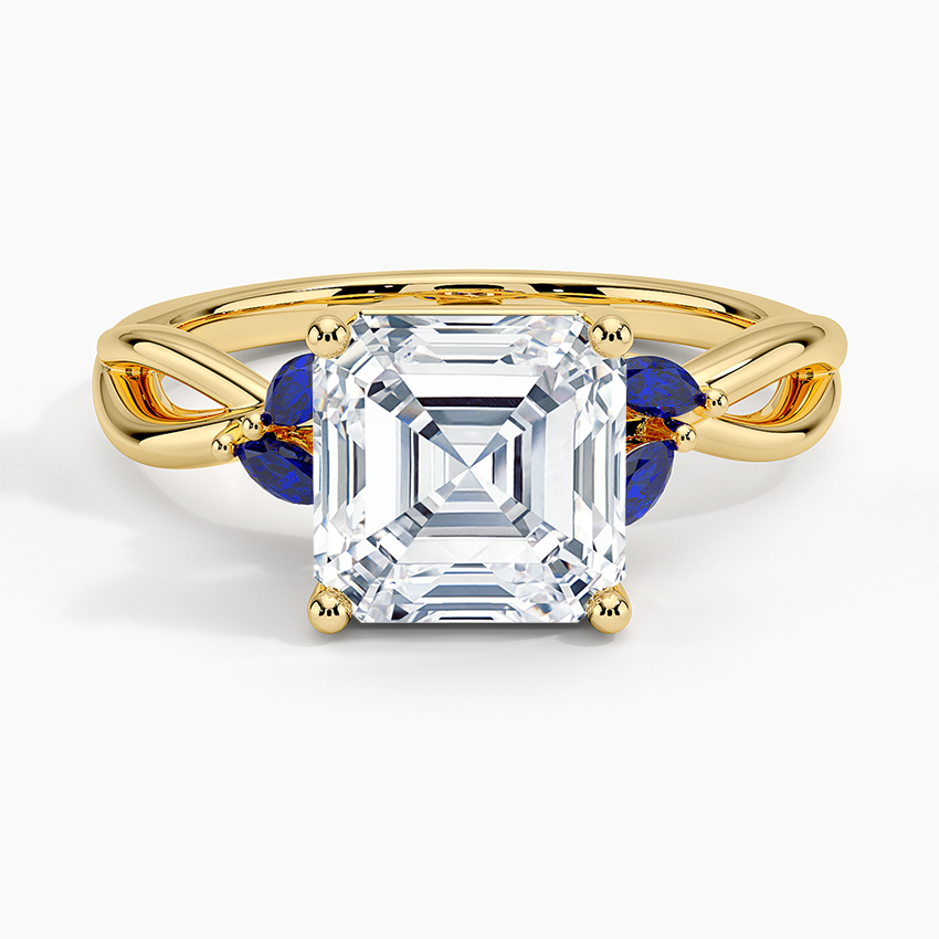 Willow Ring With Sapphire Accents Yellow Gold 18k Asscher Engagement Ring