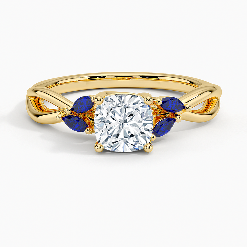 Willow Ring With Sapphire Accents Yellow Gold 18k Cushion Engagement Ring