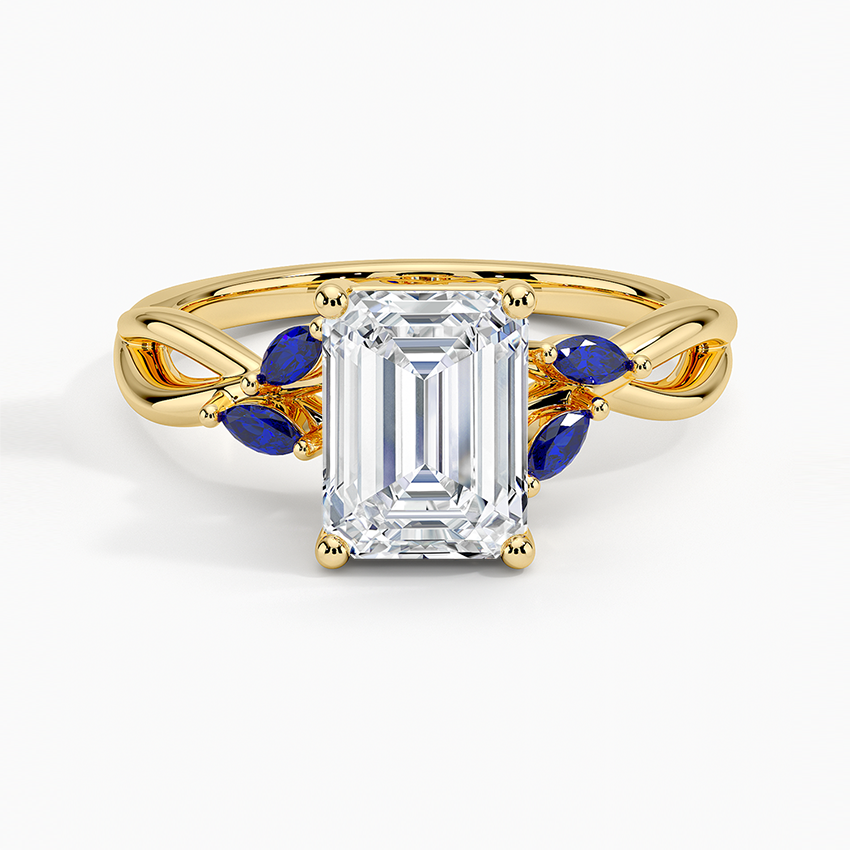 Willow Ring With Sapphire Accents Yellow Gold 18k Emerald Engagement Ring