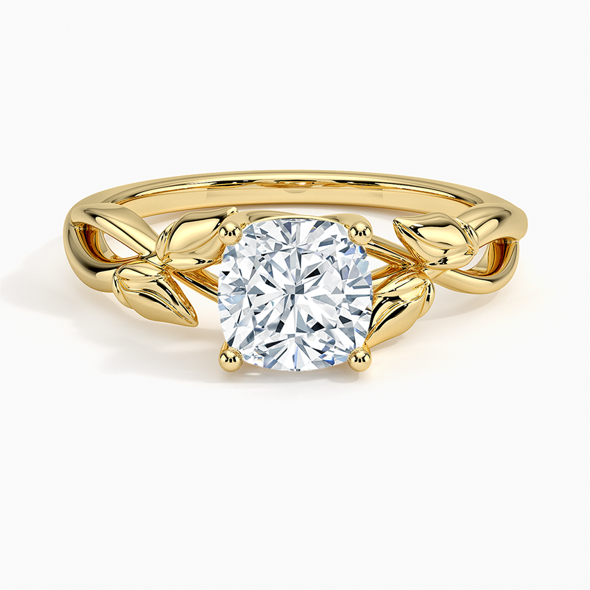 Budding Willow Solitaire Ring Yellow Gold 18k Cushion Engagement Ring