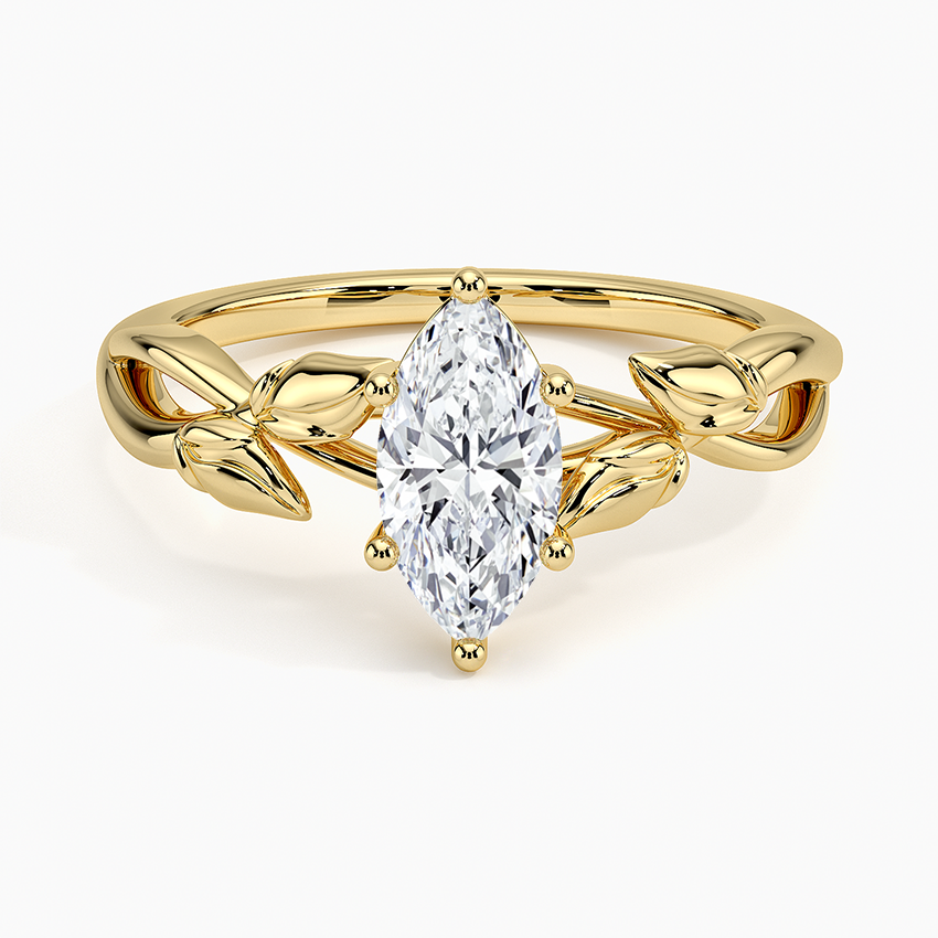 Budding Willow Solitaire Ring Yellow Gold 18k Marquise Engagement Ring