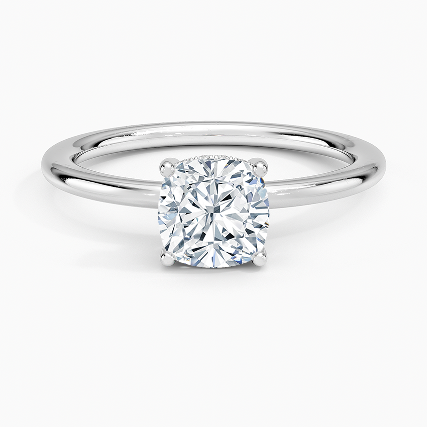 Gwen Perfect Fit Hidden Halo Diamond Ring Platinum Cushion Engagement Ring