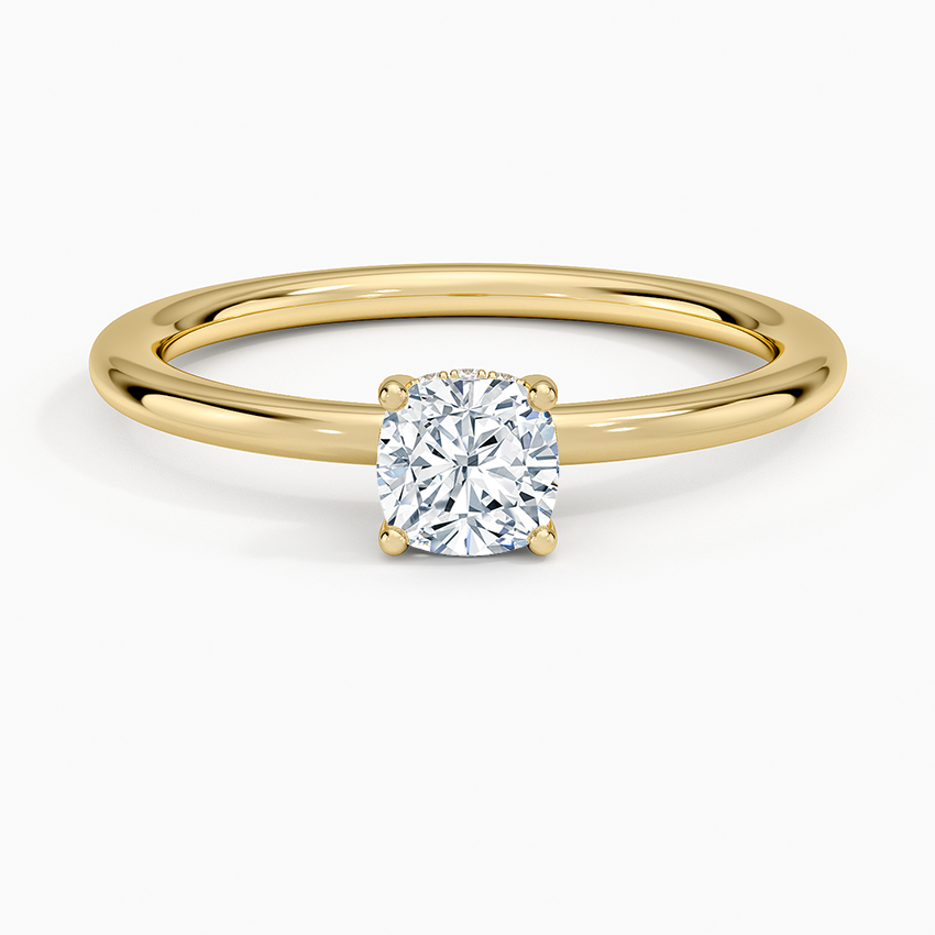 Gwen Perfect Fit Hidden Halo Diamond Ring Yellow Gold 18k Cushion Engagement Ring