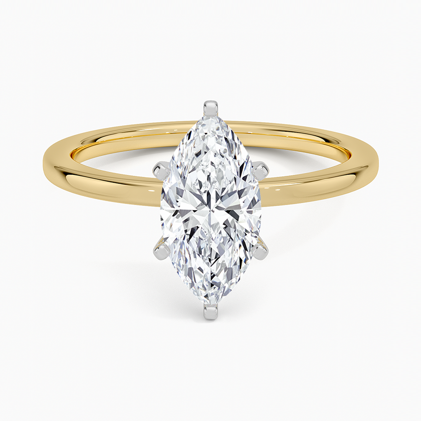 Six-Prong Petite Comfort Fit 1.5mm Solitaire Ring Yellow Gold 18k Marquise Engagement Ring