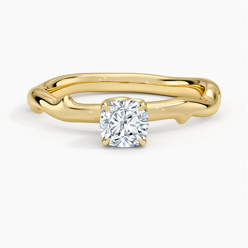 Rose Thorn Solitaire Ring Yellow Gold 18k Cushion Engagement Ring