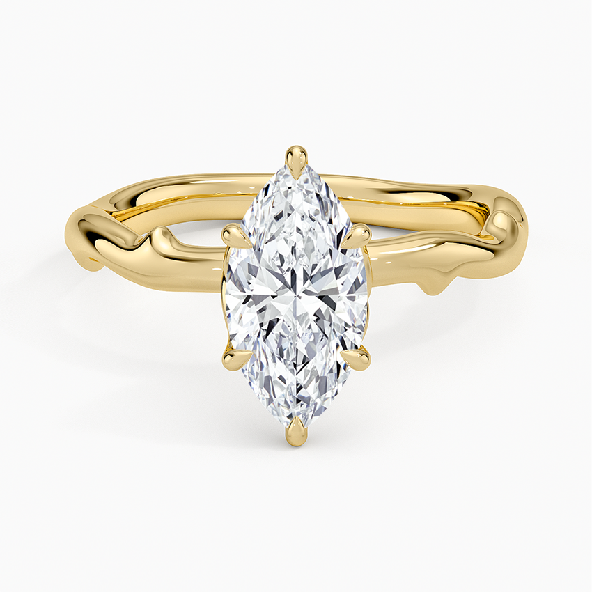 Rose Thorn Solitaire Ring Yellow Gold 18k Marquise Engagement Ring