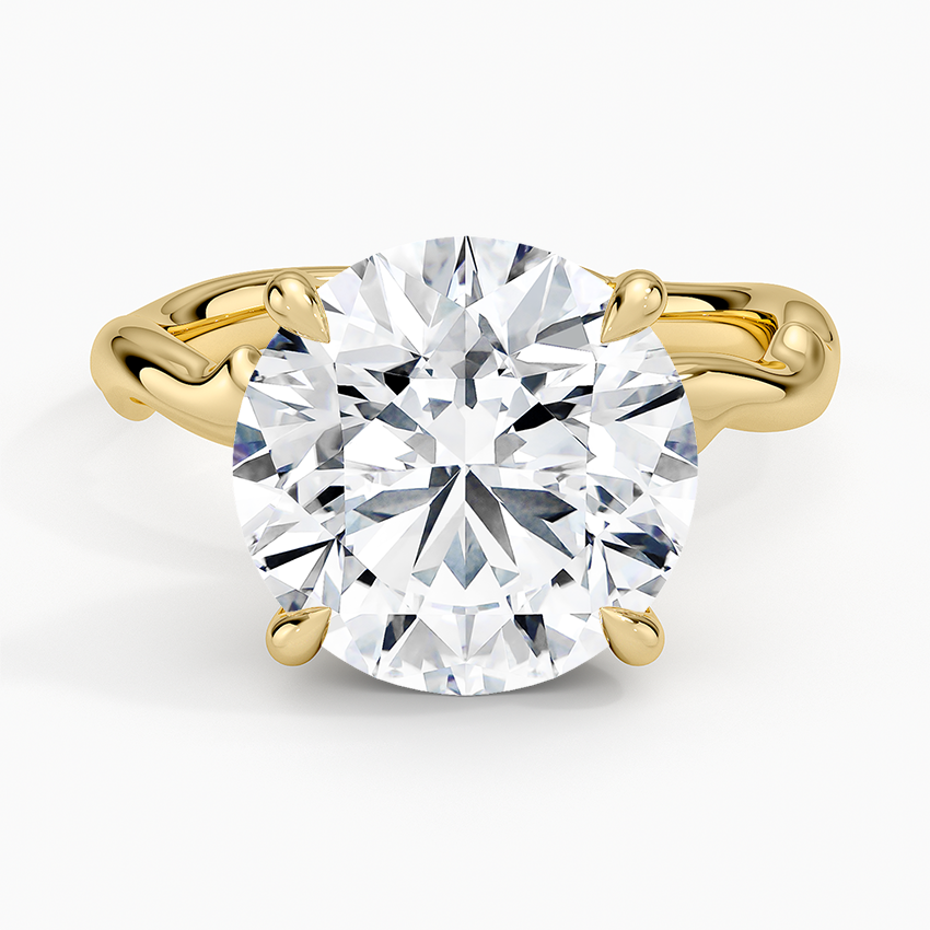 Rose Thorn Solitaire Ring Yellow Gold 18k Round Engagement Ring