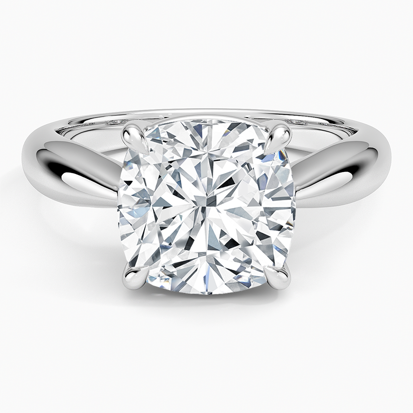 Thea Tapered Solitaire Diamond Ring Platinum Cushion Engagement Ring