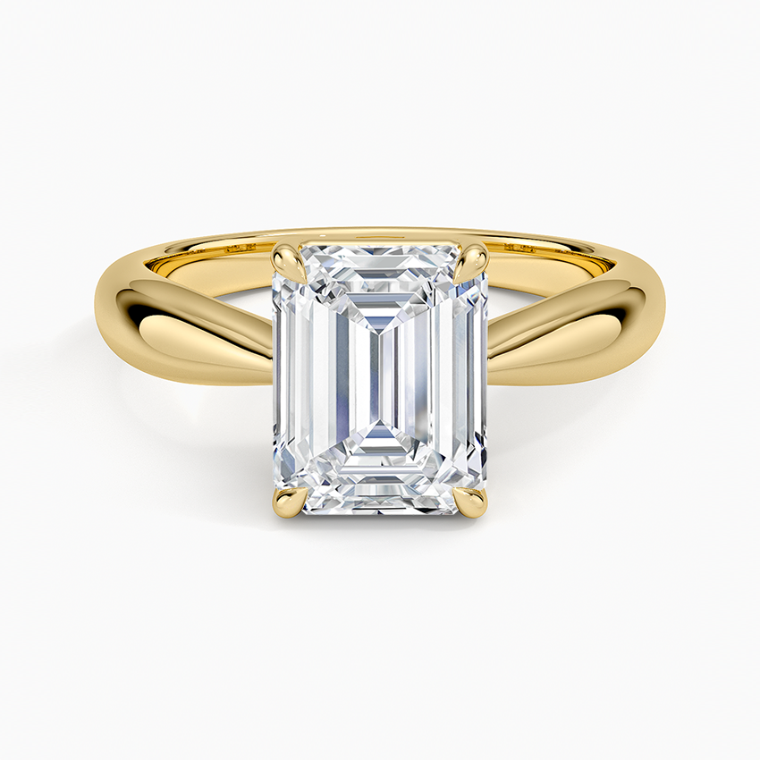 Thea Tapered Solitaire Diamond Ring Yellow Gold 18k Emerald Engagement Ring