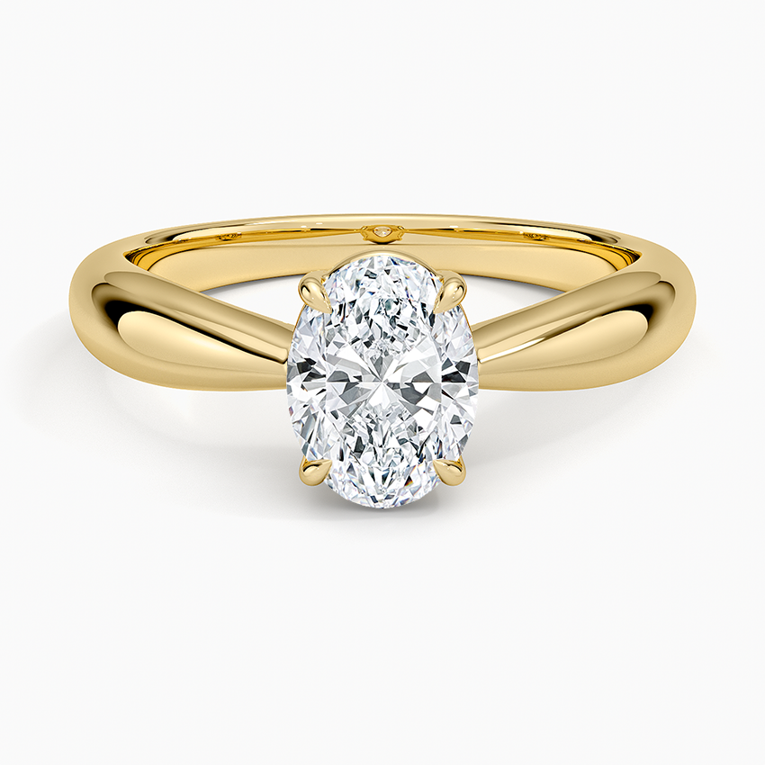 Thea Tapered Solitaire Diamond Ring Yellow Gold 18k Oval Engagement Ring