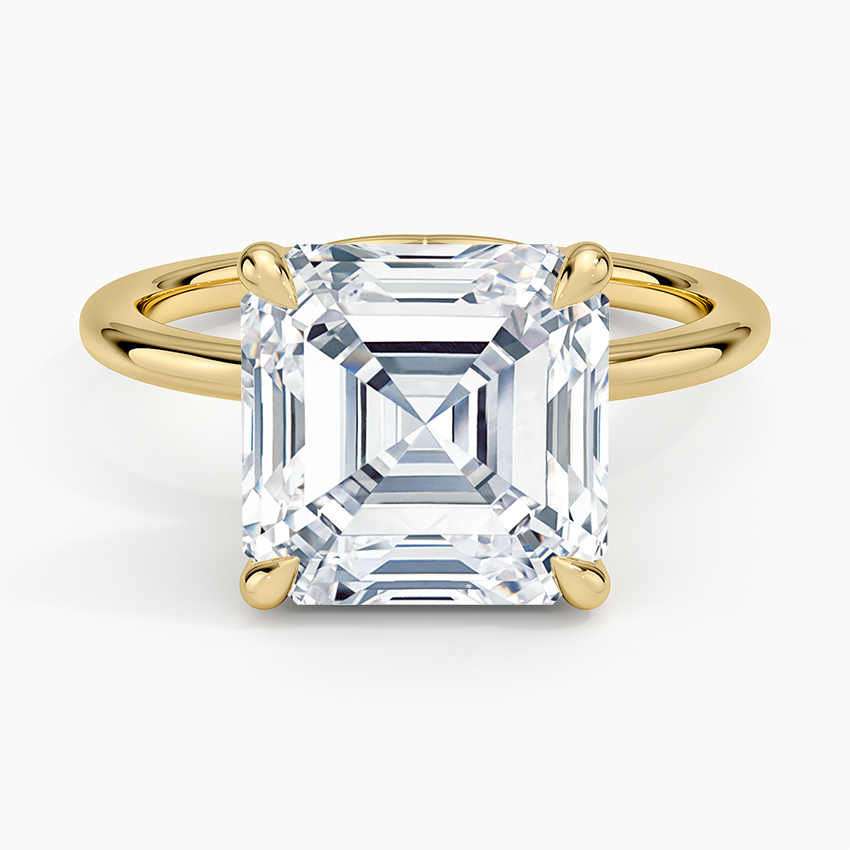 Hidden Heart Solitaire Ring Yellow Gold 18k Asscher Engagement Ring